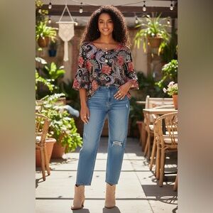 Ruby Rd. Dark Paisley Bell Sleeved Blouse NWOT